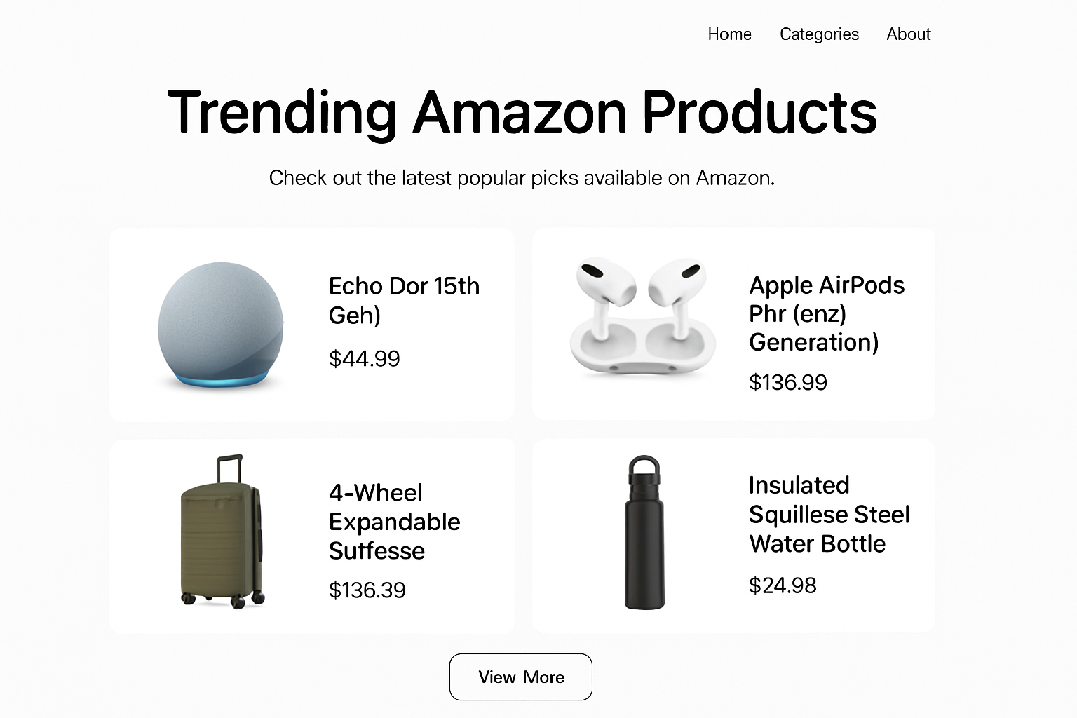 Modern affiliate website homepage showcasing trending Amazon products.